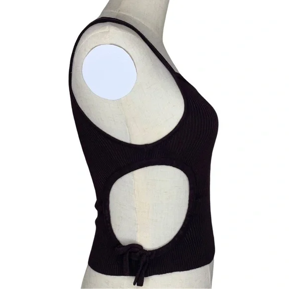 Urban Outfitters Brown Asymmetrical Ribbed Knit Side Cut Out Tank Top - Picture 12 of 16